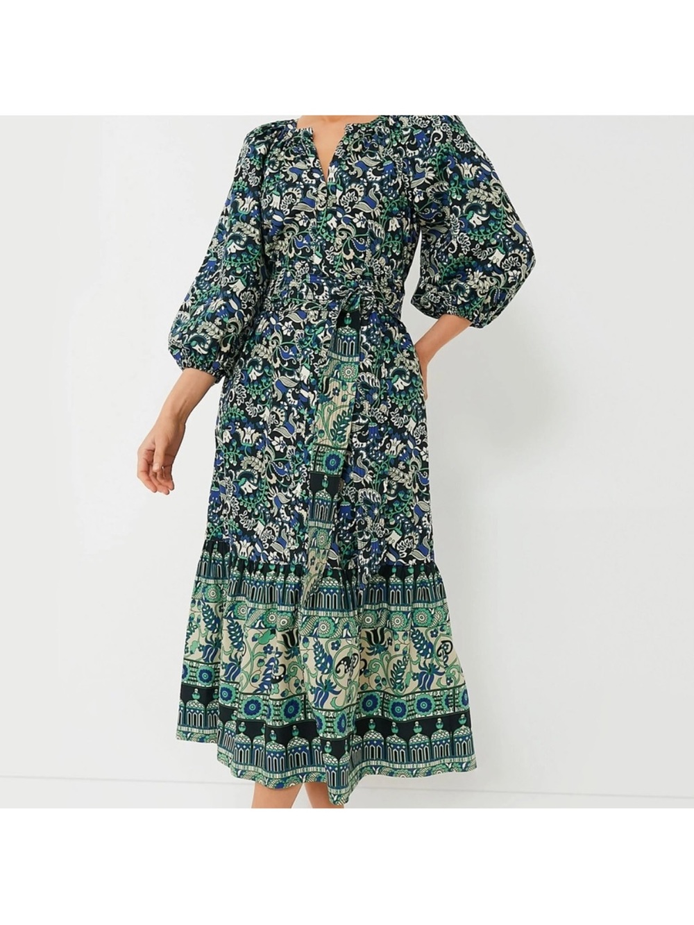 Tuckernuck Green Floral Midi Dress with Belt